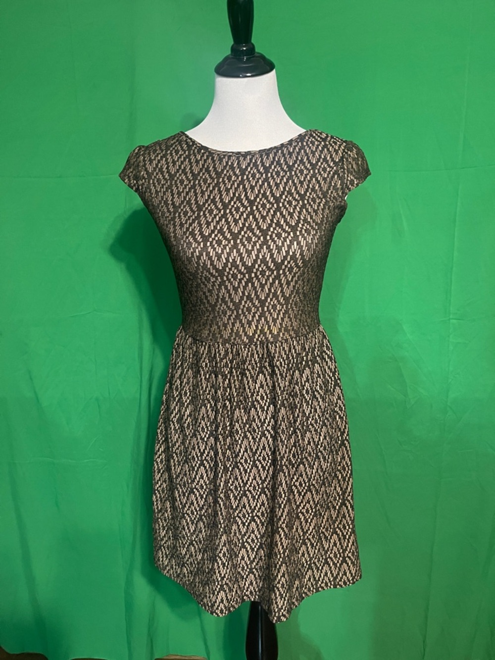 Bebop Brown and Tan Patterned Fit-and-Flare Dress size small
